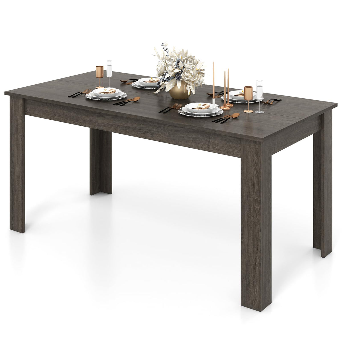GIANTEX Dining Table for 4-6, 63" Large Rectangular Kitchen Table, Walnut