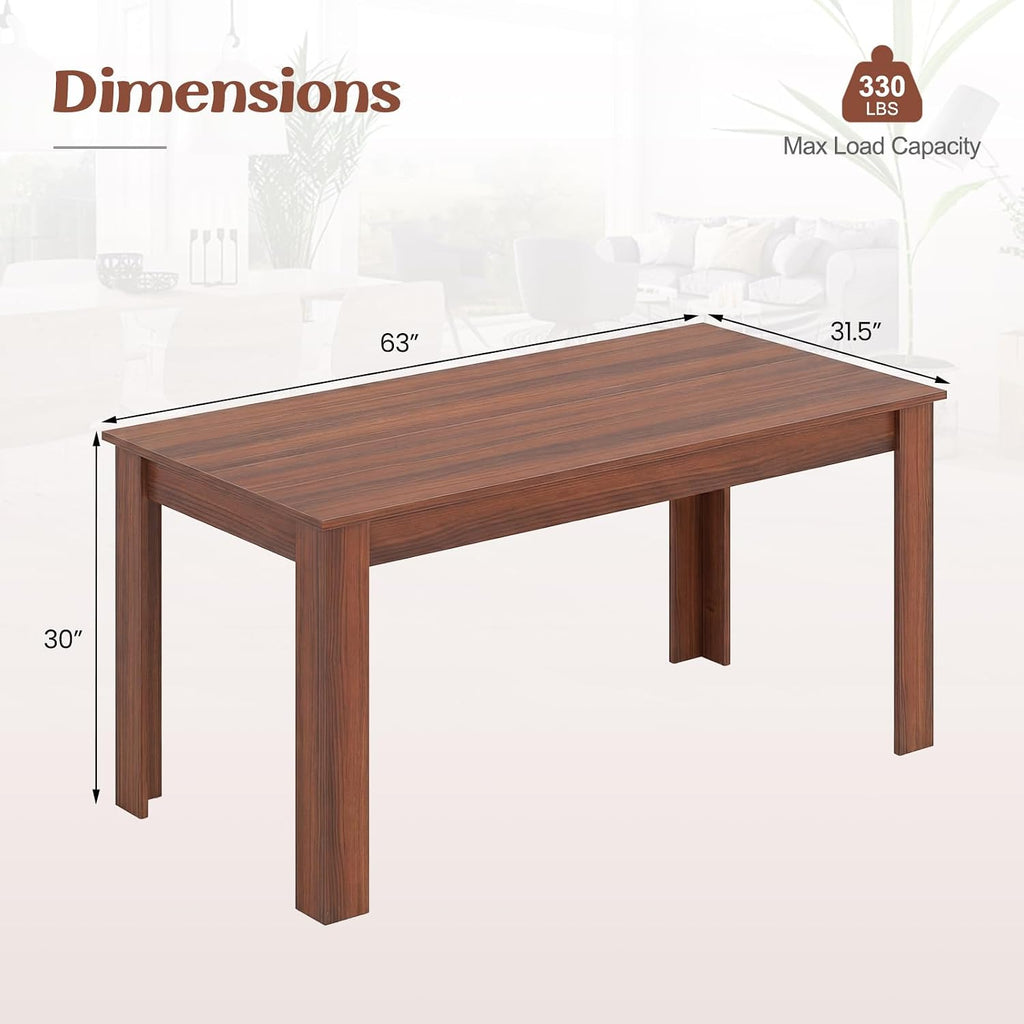 GIANTEX Dining Table for 4-6, 63" Large Rectangular Kitchen Table, Walnut