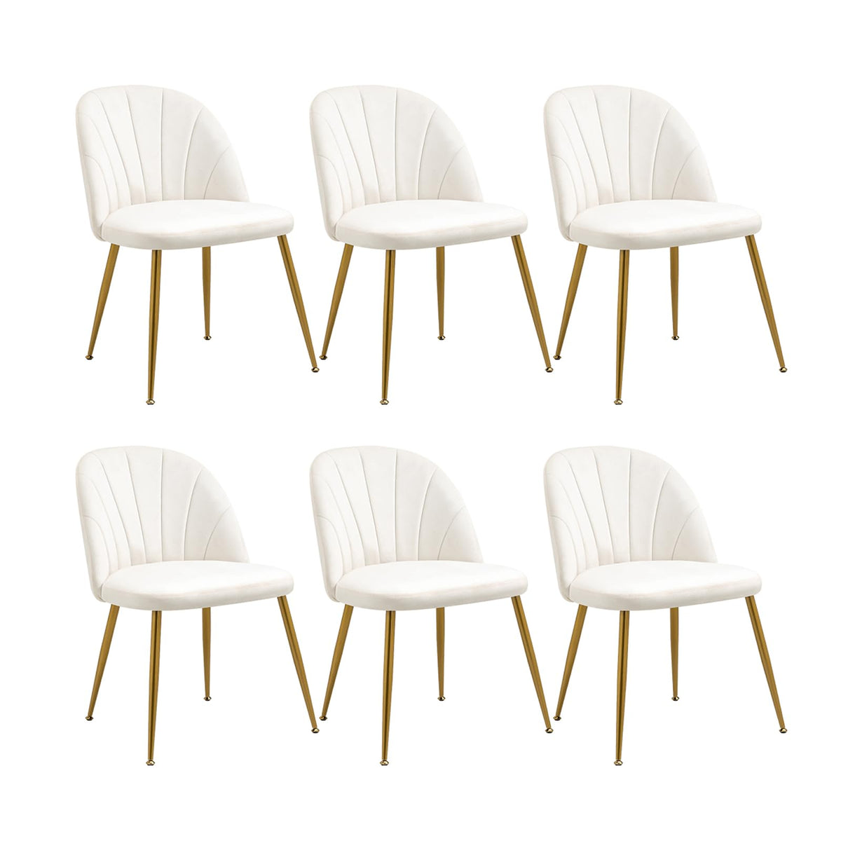 Velvet Dining Chairs Set of 4, Mid-Century Modern Upholstered Kitchen Chair with Metal Gold Legs for Living Room, Dining Room, White