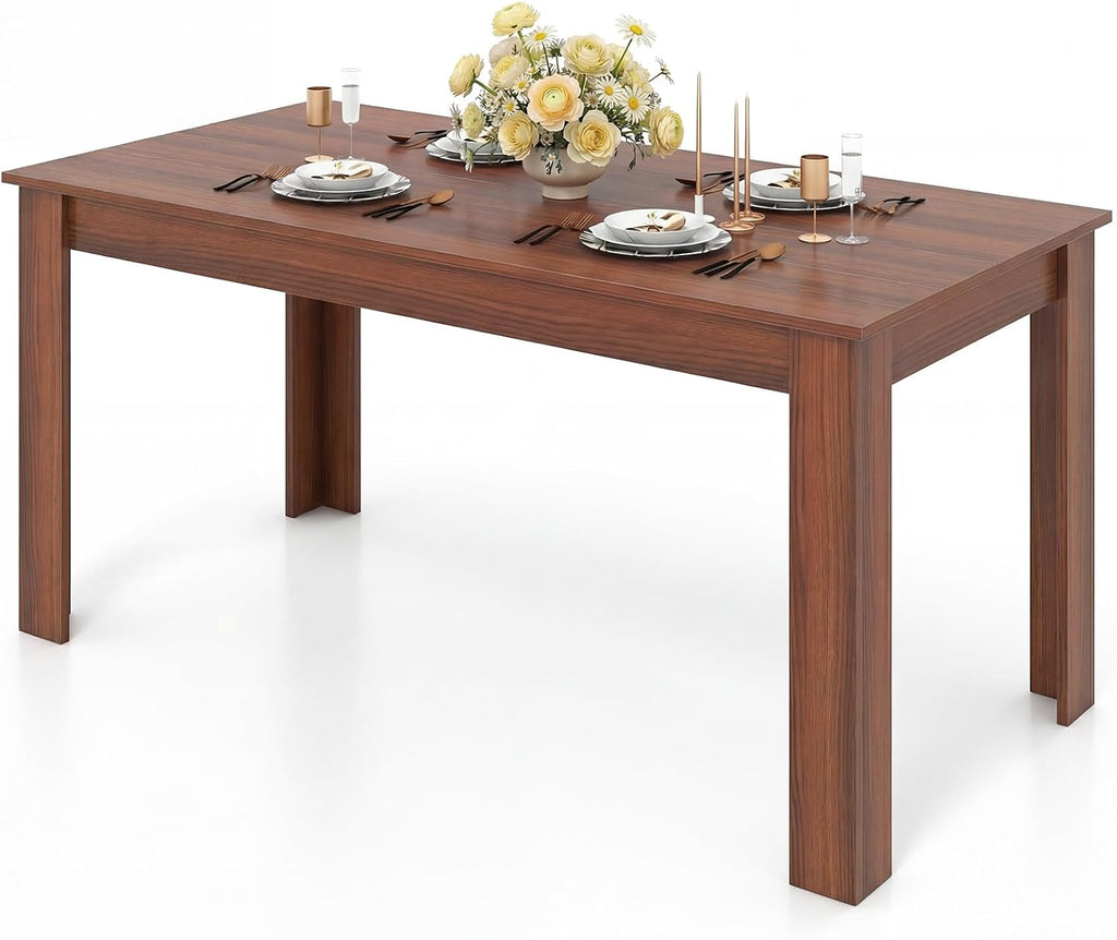 GIANTEX Dining Table for 4-6, 63" Large Rectangular Kitchen Table, Walnut