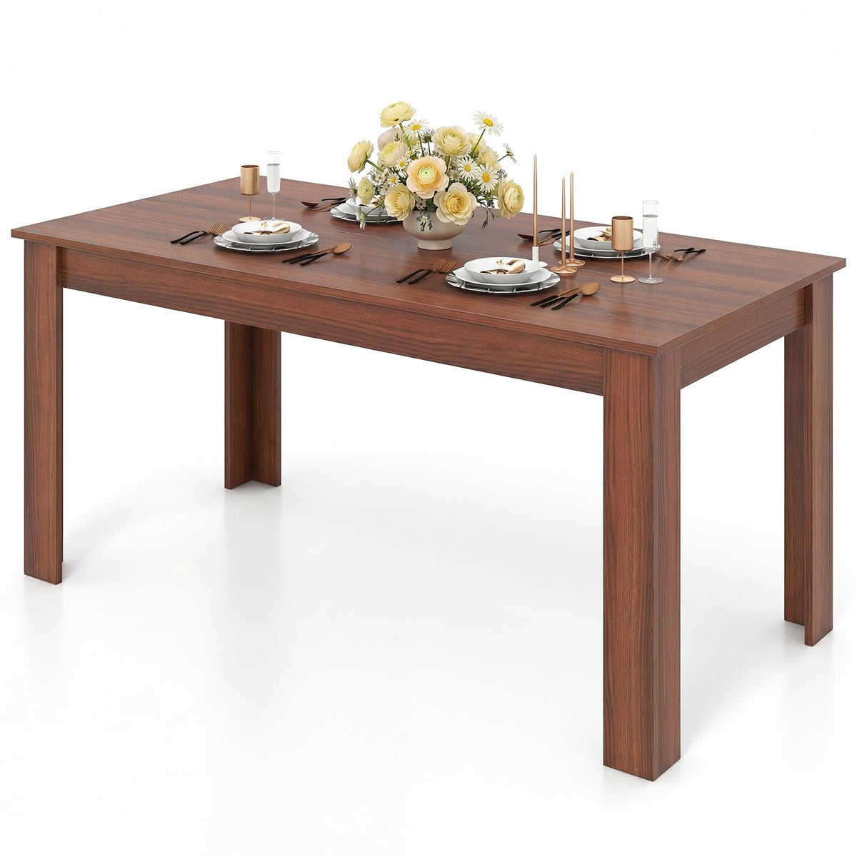 GIANTEX Dining Table for 4-6, 63" Large Rectangular Kitchen Table, Walnut