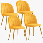 Velvet Dining Chairs Set of 4, Mid-Century Modern Upholstered Kitchen Chair with Metal Gold Legs for Living Room, Dining Room, White