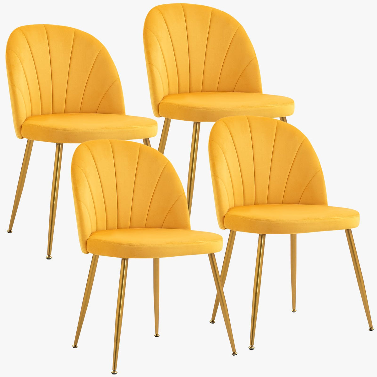 Velvet Dining Chairs Set of 4, Mid-Century Modern Upholstered Kitchen Chair with Metal Gold Legs for Living Room, Dining Room, White