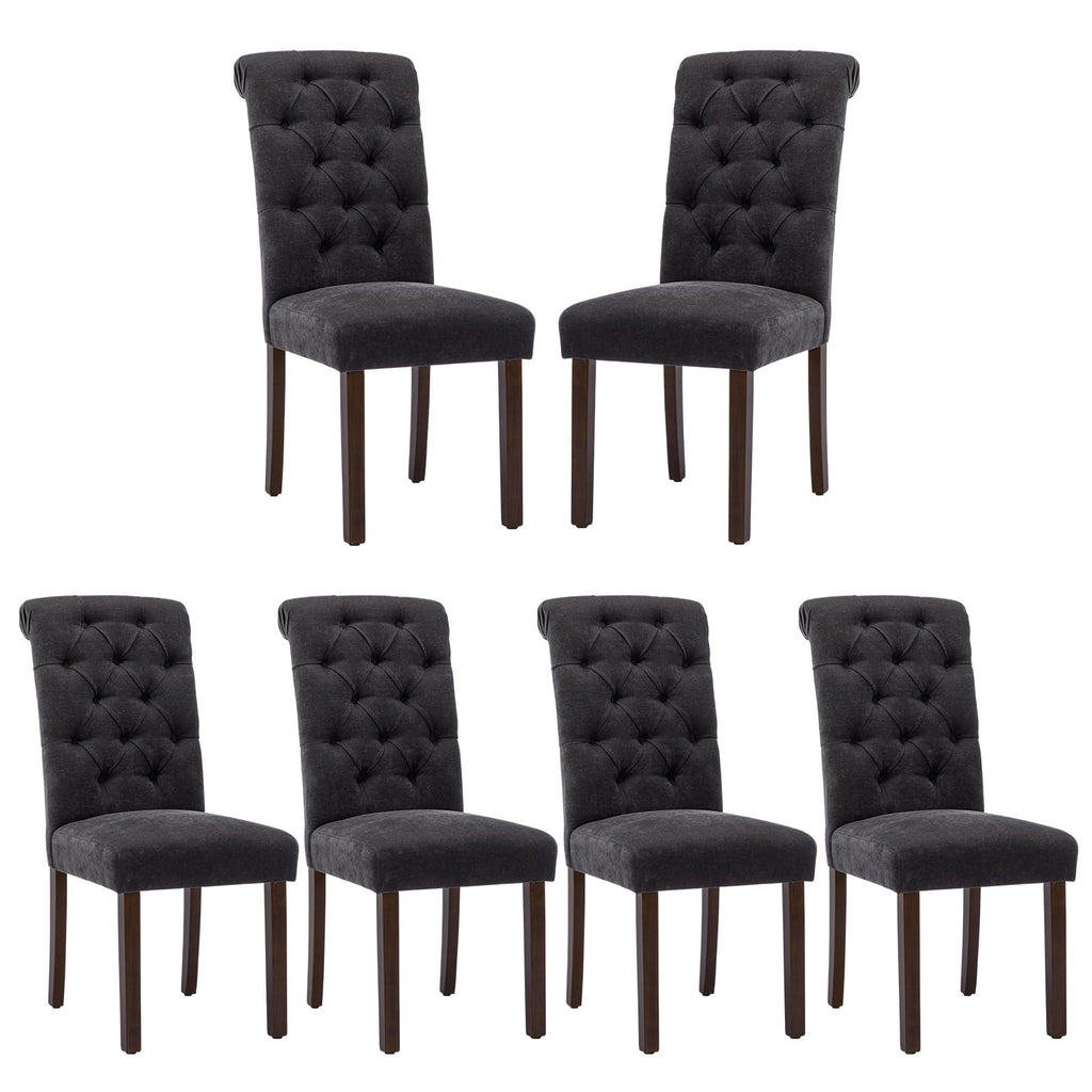 COLAMY Button Tufted Dining Chairs Set of 4, Parsons Upholstered Fabric Dining Room Chairs Kitchen Chairs with Wood Legs and Padded Seat, Taupe
