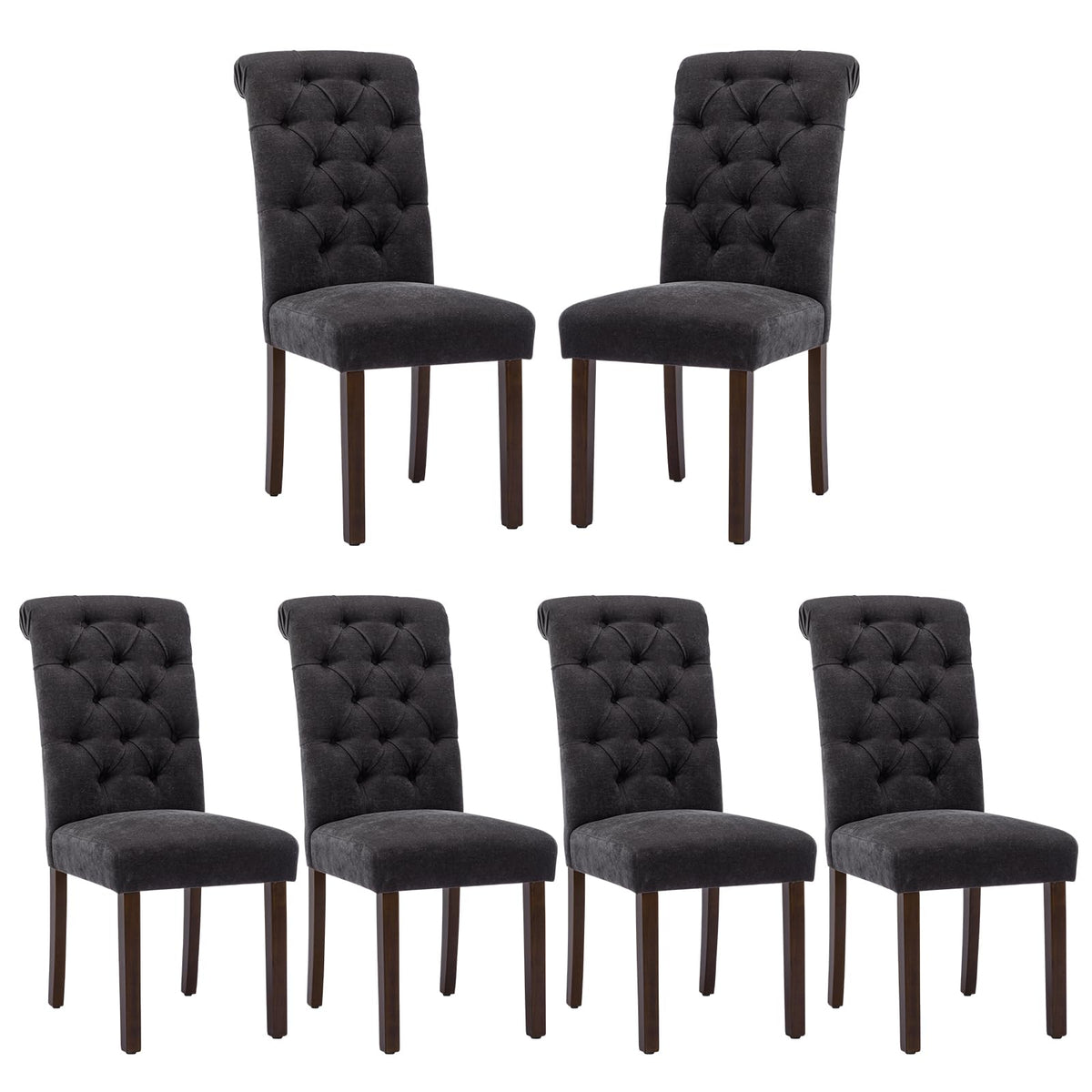 COLAMY Button Tufted Dining Chairs Set of 4, Parsons Upholstered Fabric Dining Room Chairs Kitchen Chairs with Wood Legs and Padded Seat, Taupe