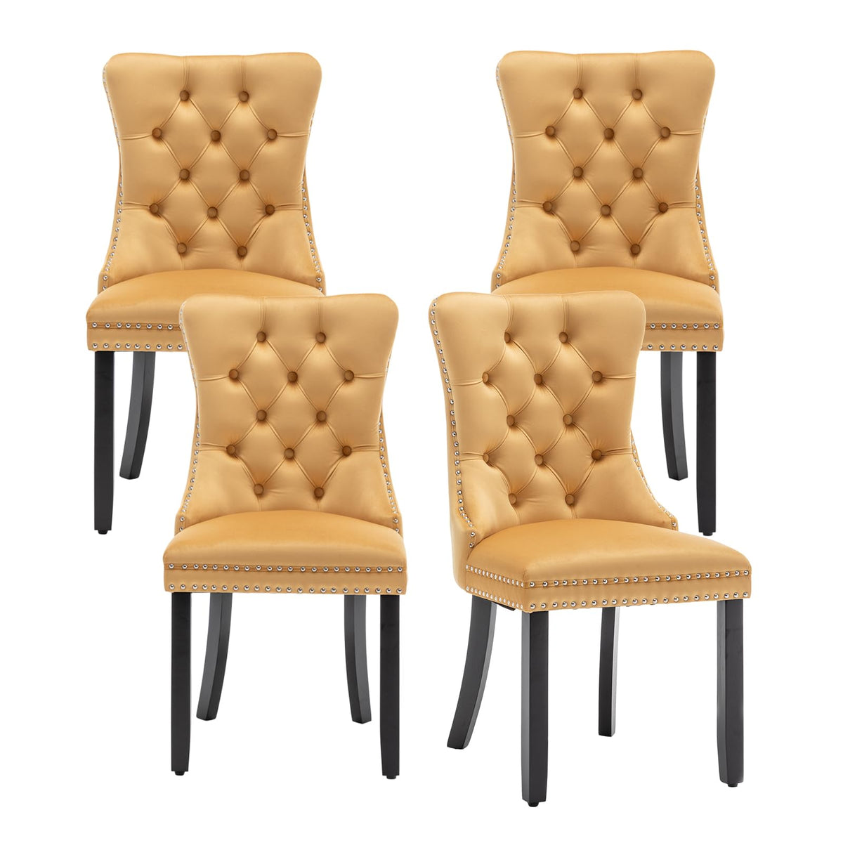 Hixkol Velvet Dining Chairs Set of 4,Upholstered Dining Chairs with Ring Pull Trim and Button Back,Modern Seating for Kitchen, Bedroom & Living Room(Grey)