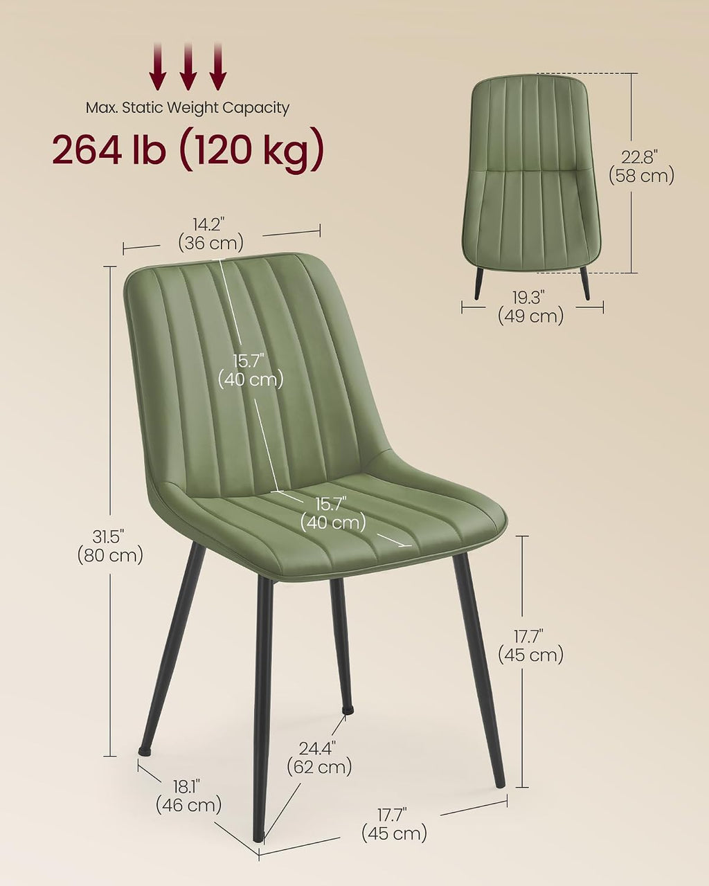 VASAGLE Dining Chairs Set of 4, Upholstered Kitchen Chairs, PU Leather