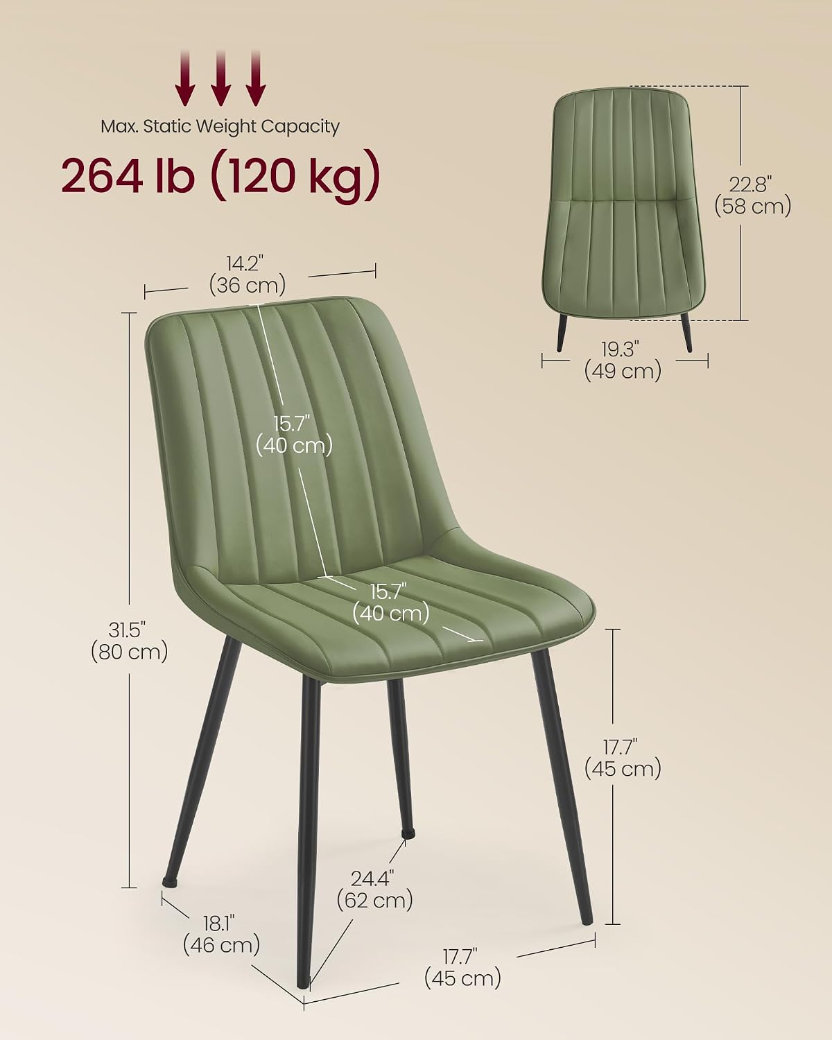 VASAGLE Dining Chairs Set of 4, Upholstered Kitchen Chairs, PU Leather