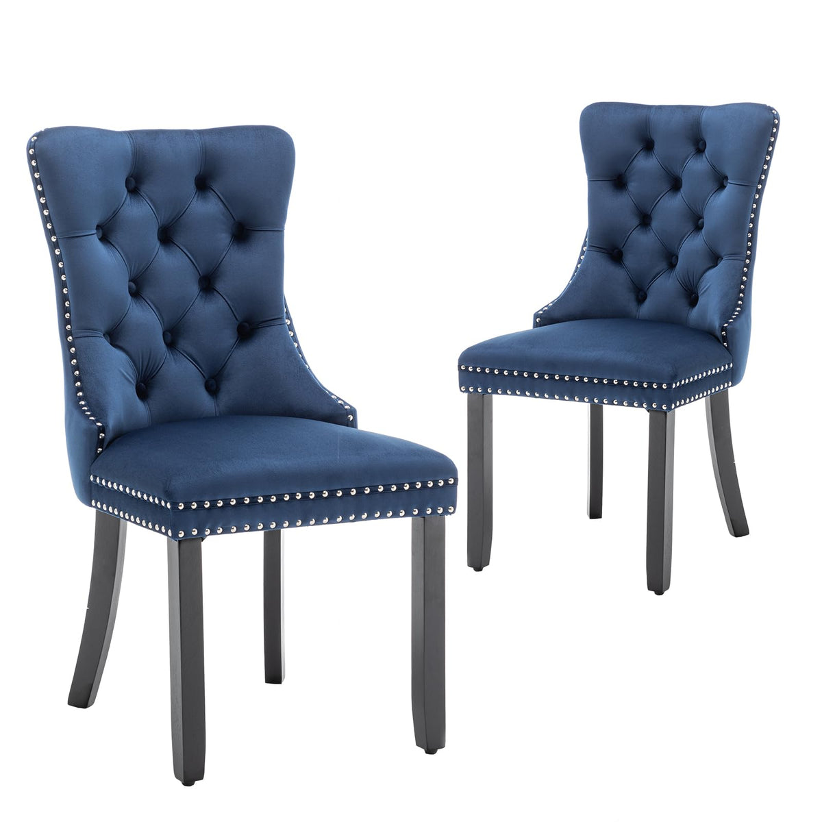 Hixkol Velvet Dining Chairs Set of 4,Upholstered Dining Chairs with Ring Pull Trim and Button Back,Modern Seating for Kitchen, Bedroom & Living Room(Grey)