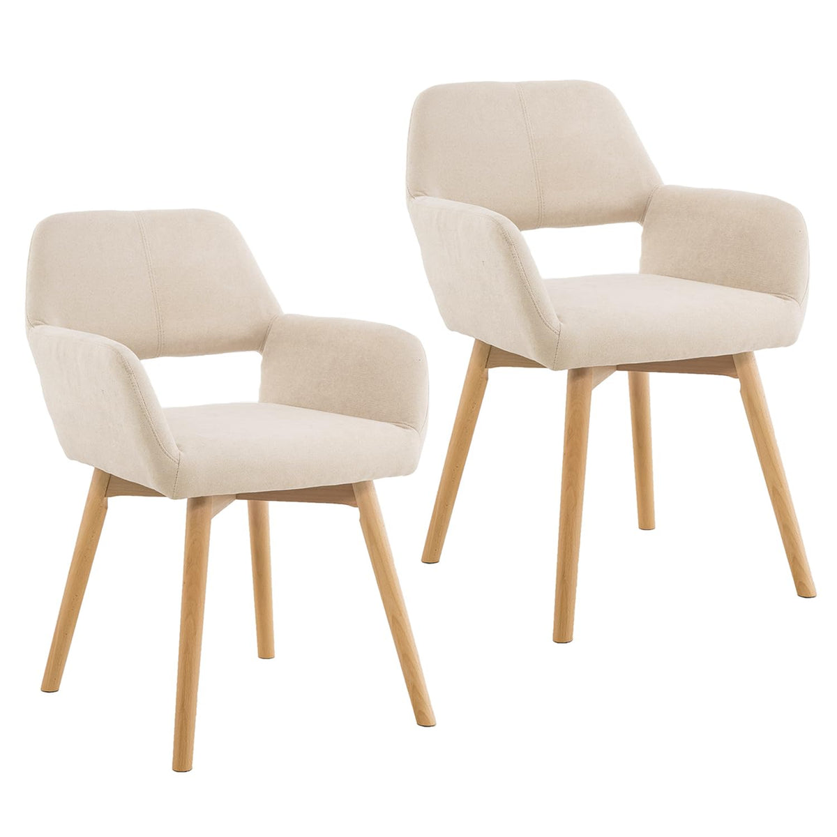 Mid Century Modern Dining Chairs Set of 2 & 4 & 6 Comfy Accent Chair Upholstered Kitchen Dining Living Room Chairs for Bedrooms Waiting Room Home Arm Desk Chair No Wheels (Wool White, 2)