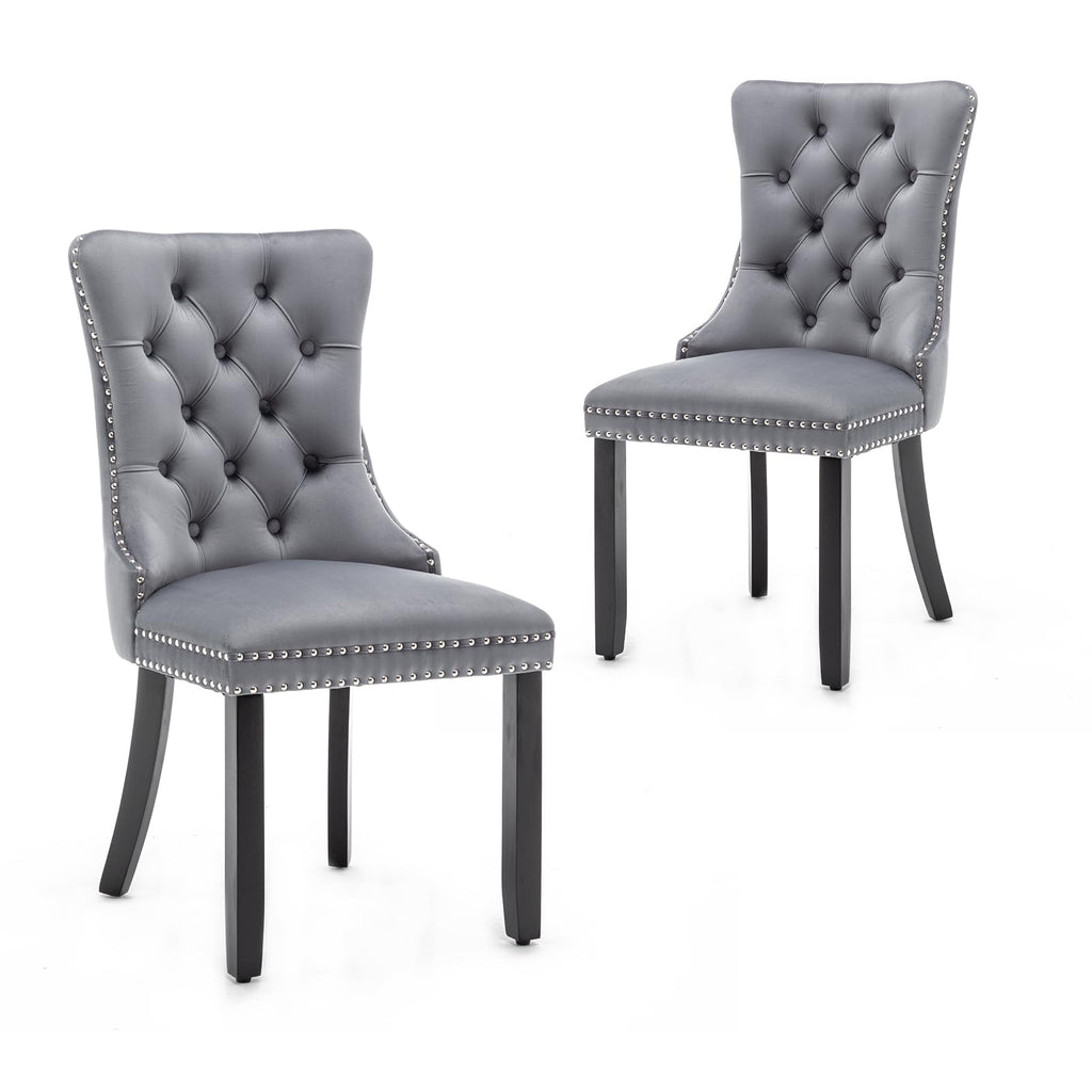 Hixkol Velvet Dining Chairs Set of 4,Upholstered Dining Chairs with Ring Pull Trim and Button Back,Modern Seating for Kitchen, Bedroom & Living Room(Grey)