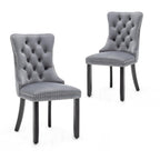 Hixkol Velvet Dining Chairs Set of 4,Upholstered Dining Chairs with Ring Pull Trim and Button Back,Modern Seating for Kitchen, Bedroom & Living Room(Grey)
