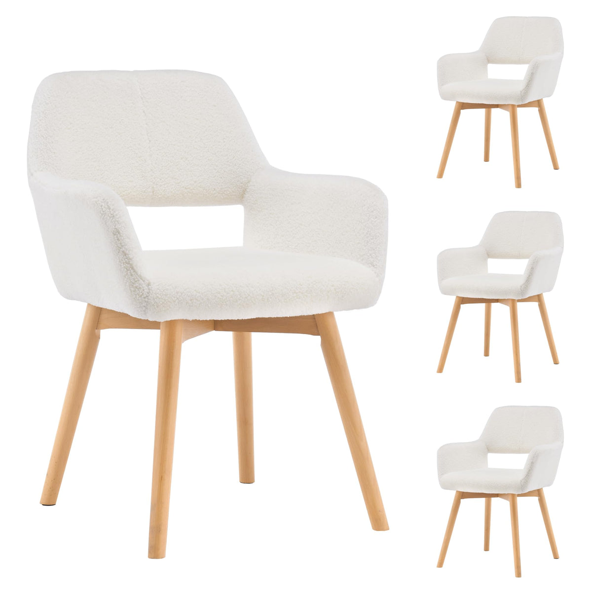 Mid Century Modern Dining Chairs Set of 2 & 4 & 6 Comfy Accent Chair Upholstered Kitchen Dining Living Room Chairs for Bedrooms Waiting Room Home Arm Desk Chair No Wheels (Wool White, 2)