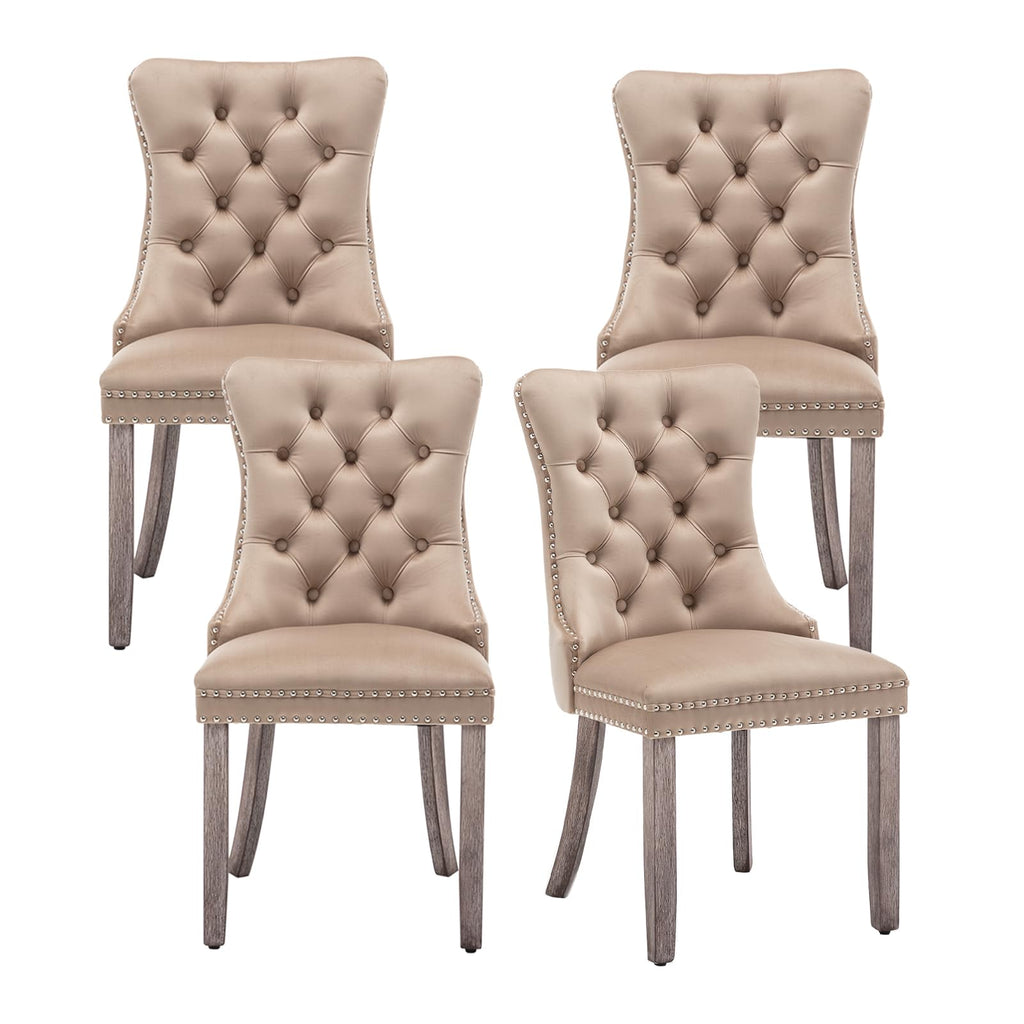 Hixkol Velvet Dining Chairs Set of 4,Upholstered Dining Chairs with Ring Pull Trim and Button Back,Modern Seating for Kitchen, Bedroom & Living Room(Grey)
