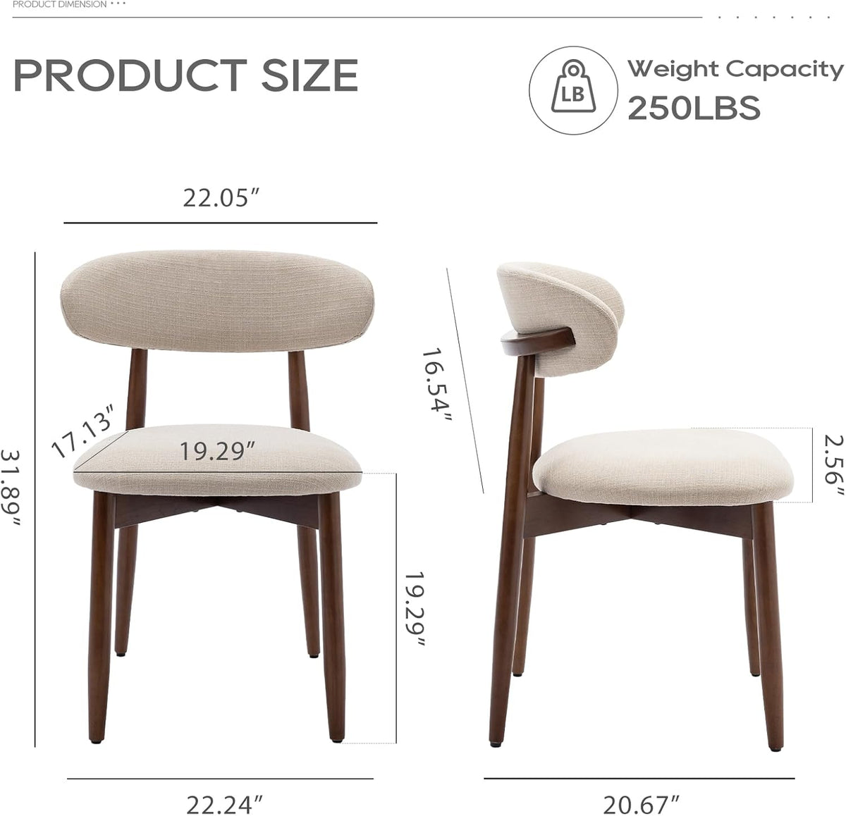 COLAMY Wooden Dining Chairs Set of 2, Modern Fabric Upholstered Kitchen Side Chairs, Farmhouse Dining Room Chair with Foot Pegs, Beige