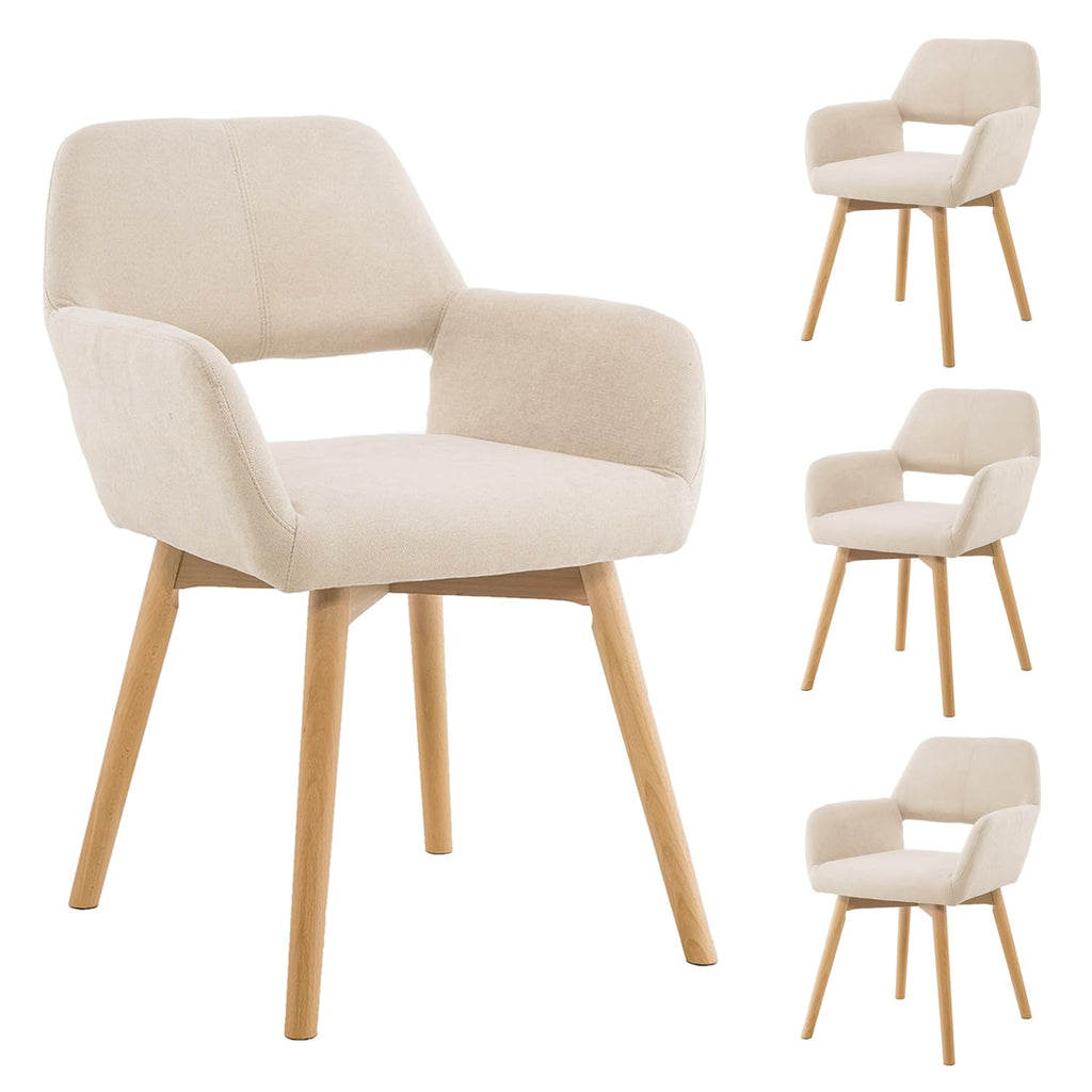 Mid Century Modern Dining Chairs Set of 2 & 4 & 6 Comfy Accent Chair Upholstered Kitchen Dining Living Room Chairs for Bedrooms Waiting Room Home Arm Desk Chair No Wheels (Wool White, 2)