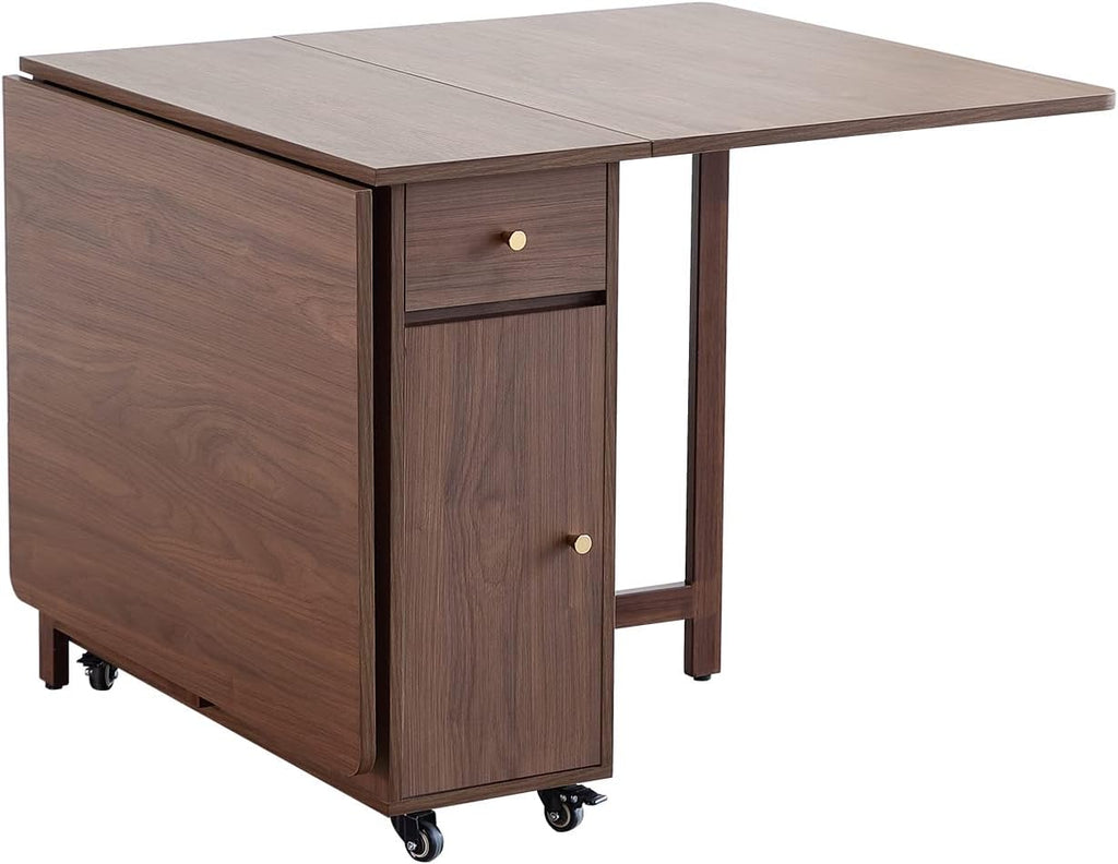 COMUHOME Drop Leaf Folding Dining Table with Storage, Wheels, Space Saving