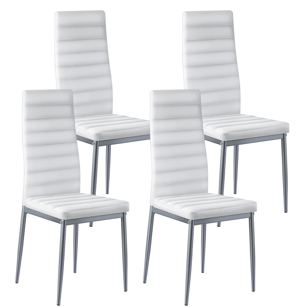 VEVOR Modern Dining Room Accent Chairs Set of 4, Upholstered Leather Side Chair for Living Room, Space-Saving Kitchen Chair with Thick Cushions and Metal Legs, Black