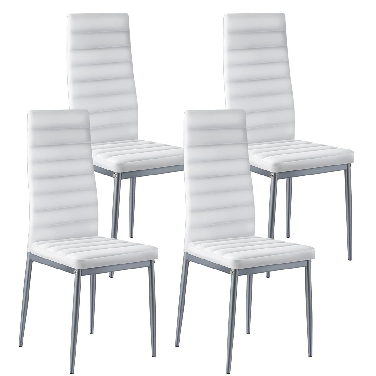 VEVOR Modern Dining Room Accent Chairs Set of 4, Upholstered Leather Side Chair for Living Room, Space-Saving Kitchen Chair with Thick Cushions and Metal Legs, Black