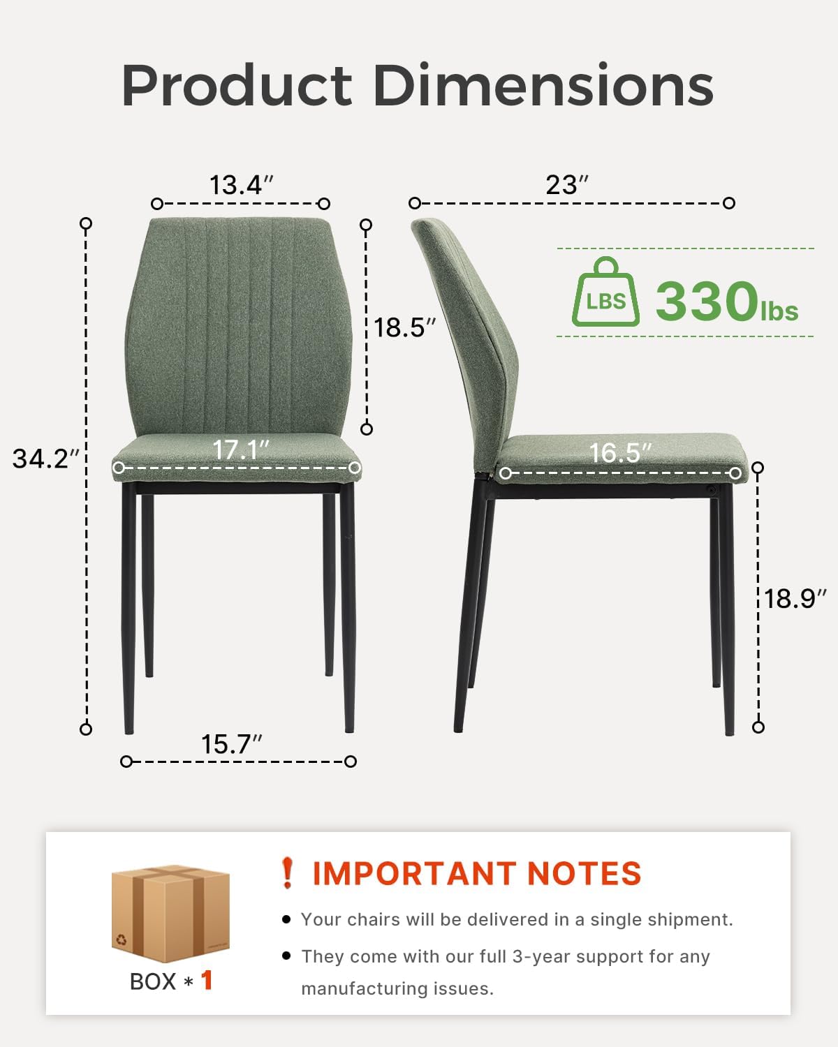 Dining Chairs Set of 4, Upholstered Modern Kitchen Chair, Green
