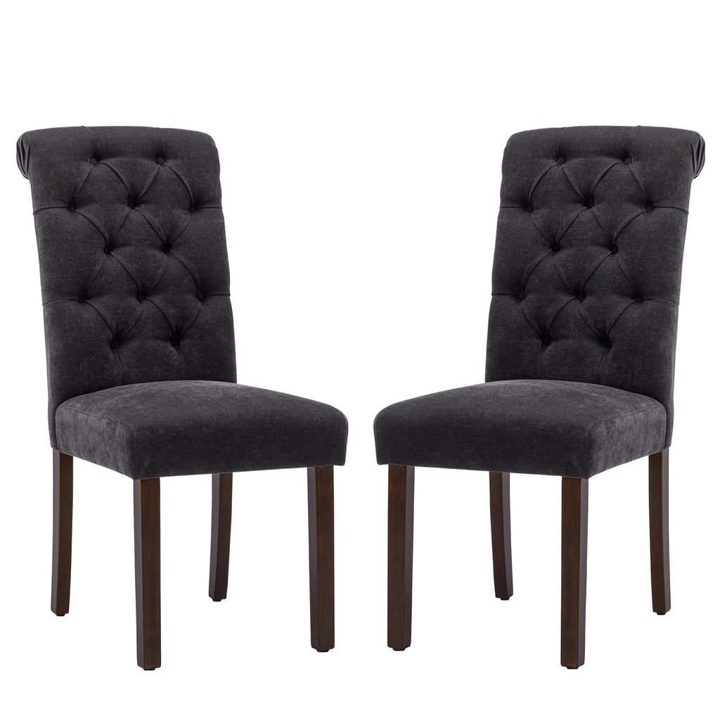 COLAMY Button Tufted Dining Chairs Set of 4, Parsons Upholstered Fabric Dining Room Chairs Kitchen Chairs with Wood Legs and Padded Seat, Taupe