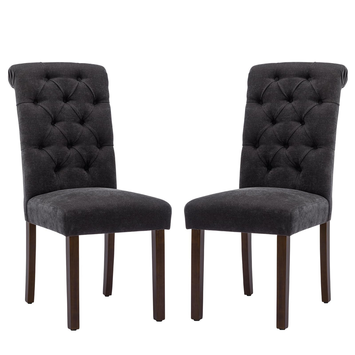 COLAMY Button Tufted Dining Chairs Set of 4, Parsons Upholstered Fabric Dining Room Chairs Kitchen Chairs with Wood Legs and Padded Seat, Taupe