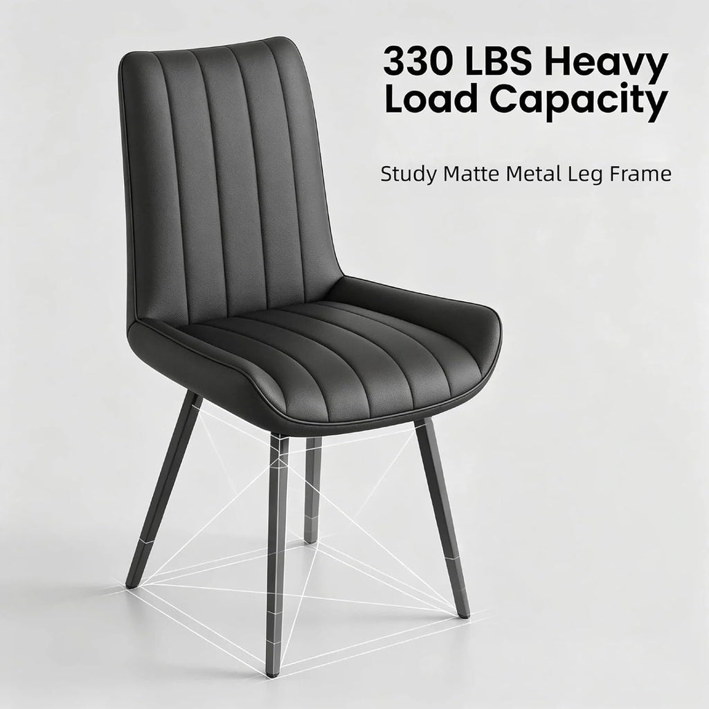 Black Faux Leather Dining Chairs Set of 4,Mid Century Modern Kitchen Chairs