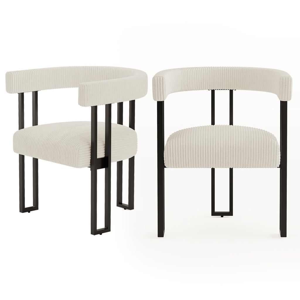 VIRRMO Boucle Dining Chair Set of 4 Corduroy Upholstered Dining Room Chairs Kitchen Chairs with Metal Legs Mid Century Modern Chair for Dining Room, Kitchen (Cream, 4)