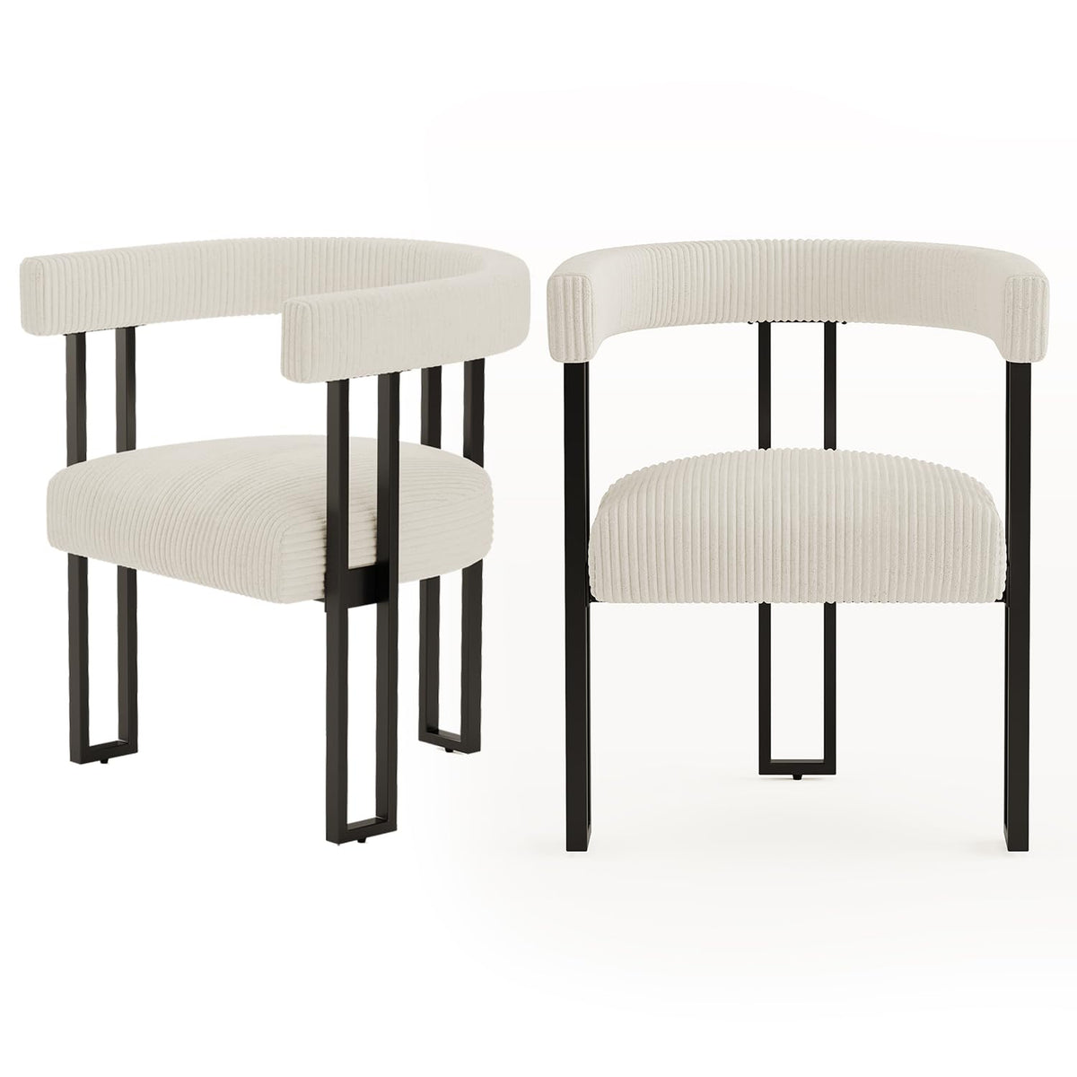 VIRRMO Boucle Dining Chair Set of 4 Corduroy Upholstered Dining Room Chairs Kitchen Chairs with Metal Legs Mid Century Modern Chair for Dining Room, Kitchen (Cream, 4)
