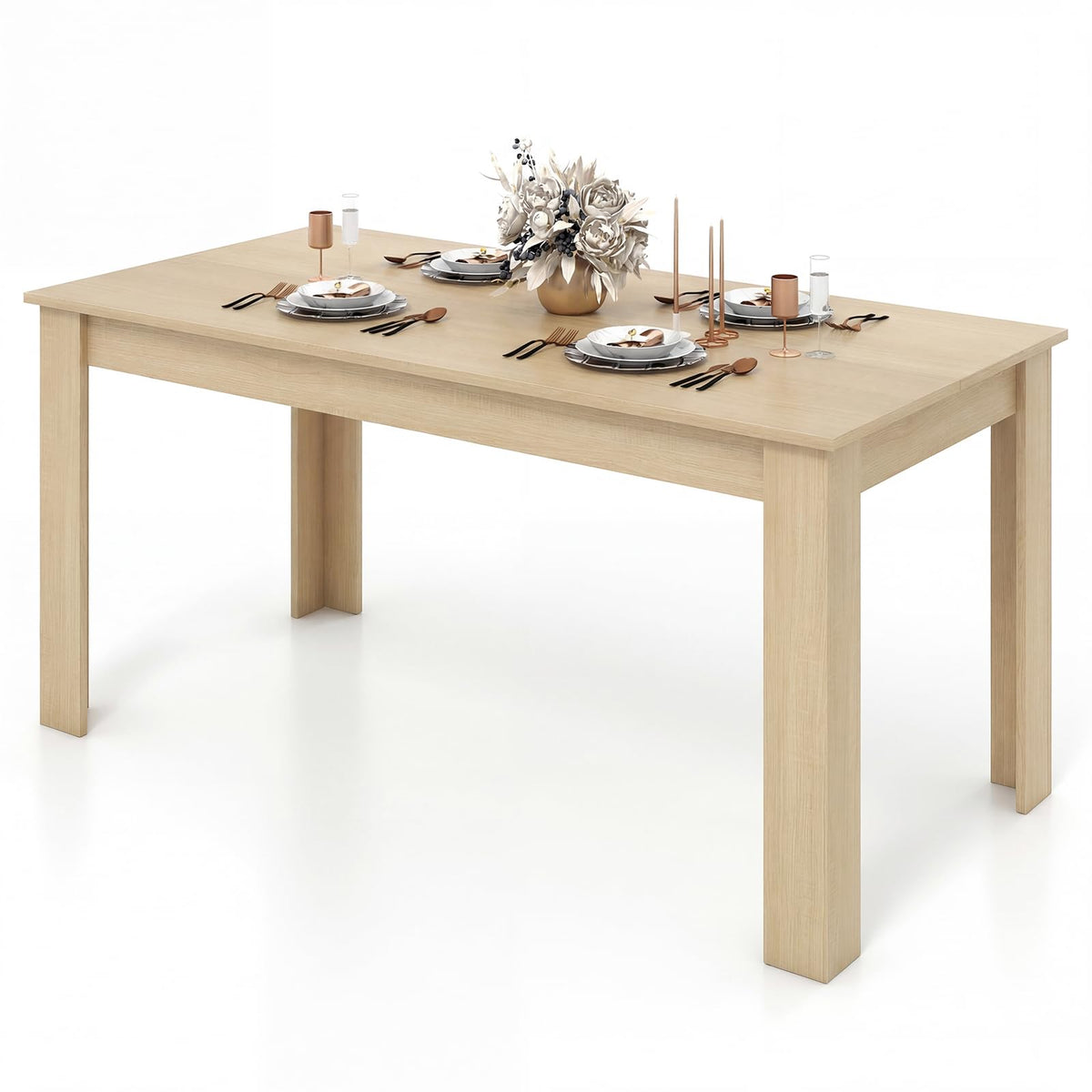 GIANTEX Dining Table for 4-6, 63" Large Rectangular Kitchen Table, Walnut