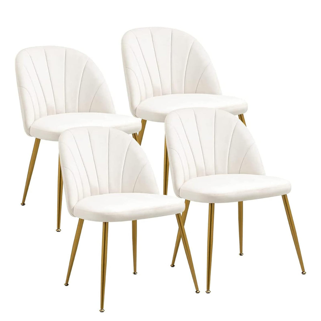 Velvet Dining Chairs Set of 4, Mid-Century Modern Upholstered Kitchen Chair with Metal Gold Legs for Living Room, Dining Room, White