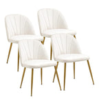 Velvet Dining Chairs Set of 4, Mid-Century Modern Upholstered Kitchen Chair with Metal Gold Legs for Living Room, Dining Room, White