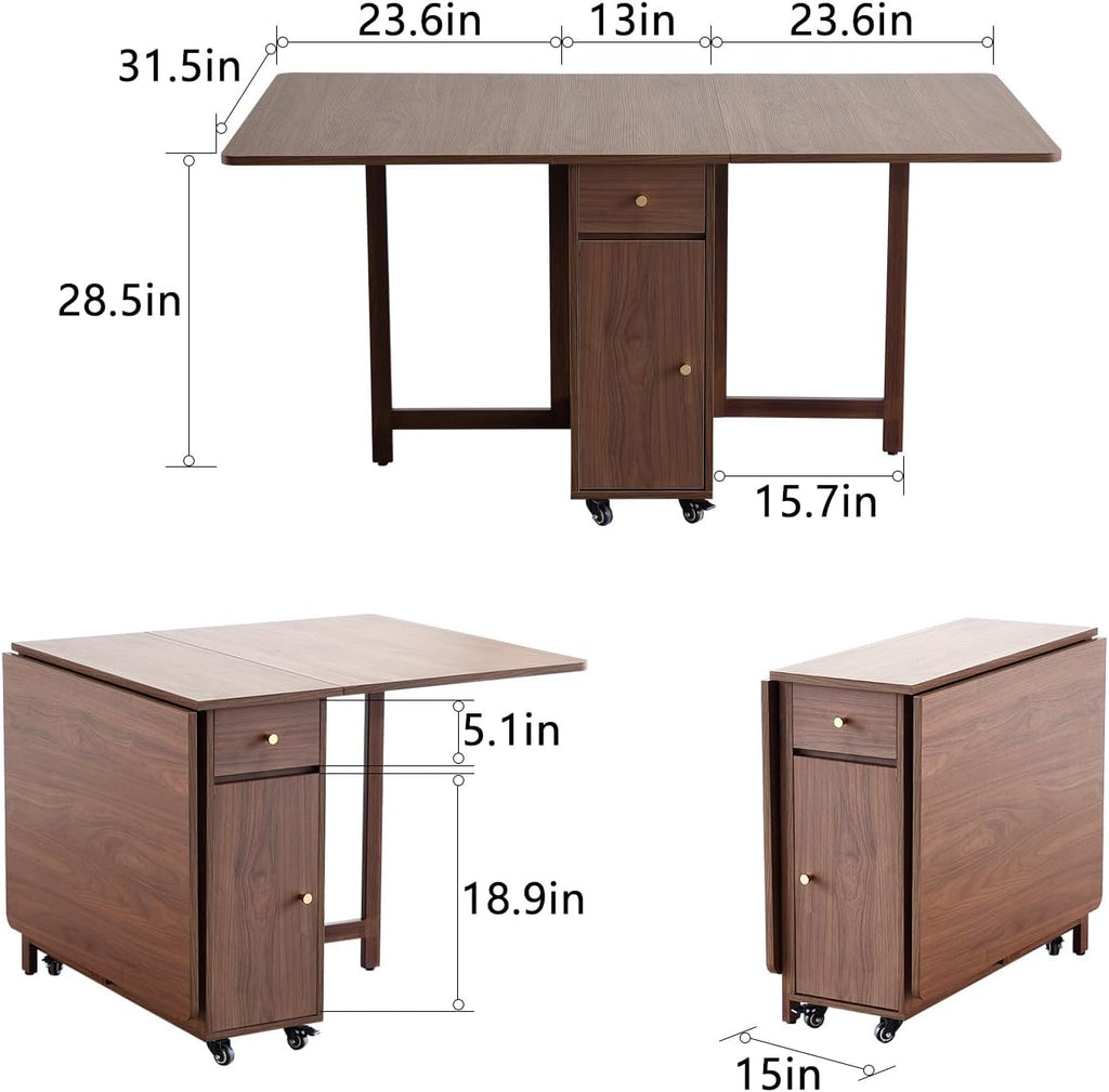 COMUHOME Drop Leaf Folding Dining Table with Storage, Wheels, Space Saving
