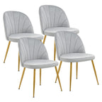 Velvet Dining Chairs Set of 4, Mid-Century Modern Upholstered Kitchen Chair with Metal Gold Legs for Living Room, Dining Room, White