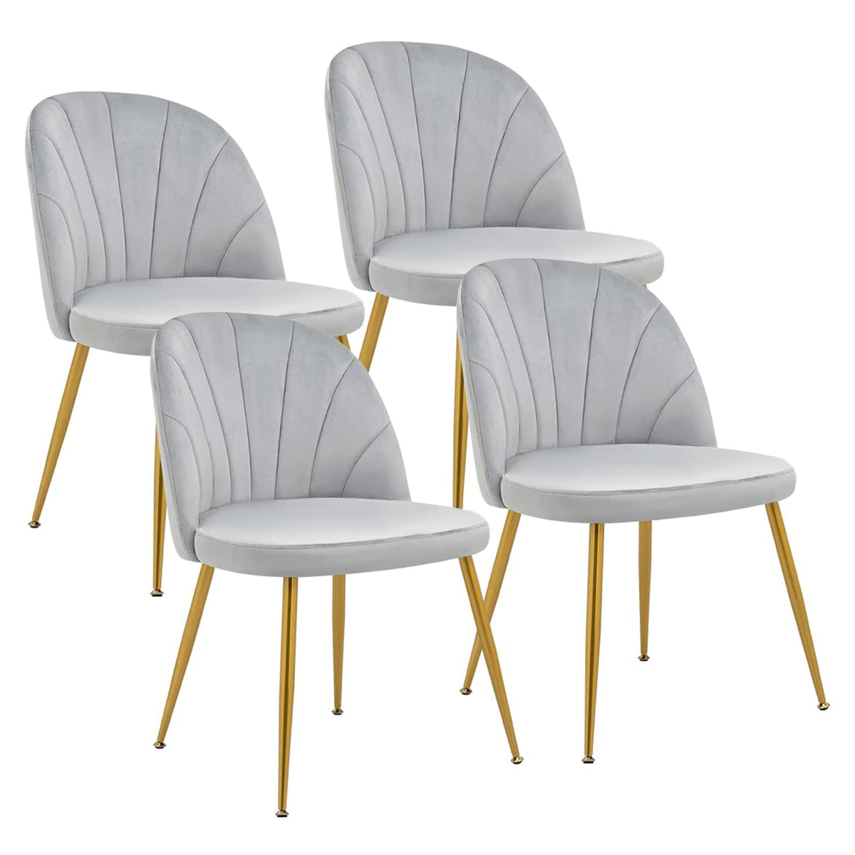 Velvet Dining Chairs Set of 4, Mid-Century Modern Upholstered Kitchen Chair with Metal Gold Legs for Living Room, Dining Room, White