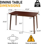 BAKEVE Bamboo Dining Table for 4-6 Person- 47.2'' Solid Wood Kitchen Table, Farmhouse Rectangular Dining Room Table, Mid Century Modern Desk for Living Room, Kitchen, Walnut, FSC-Certified Bamboo