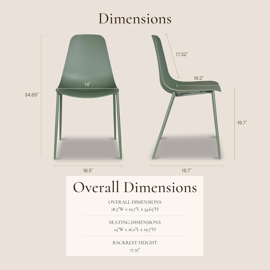 Poly & BARK Isla Modern Kitchen Chairs Set of 4 - Plastic Dining Chair with Metal Legs - Quick Assembly Simple Cafe Chairs Plastic for Indoor or Outdoor - Pistachio Green