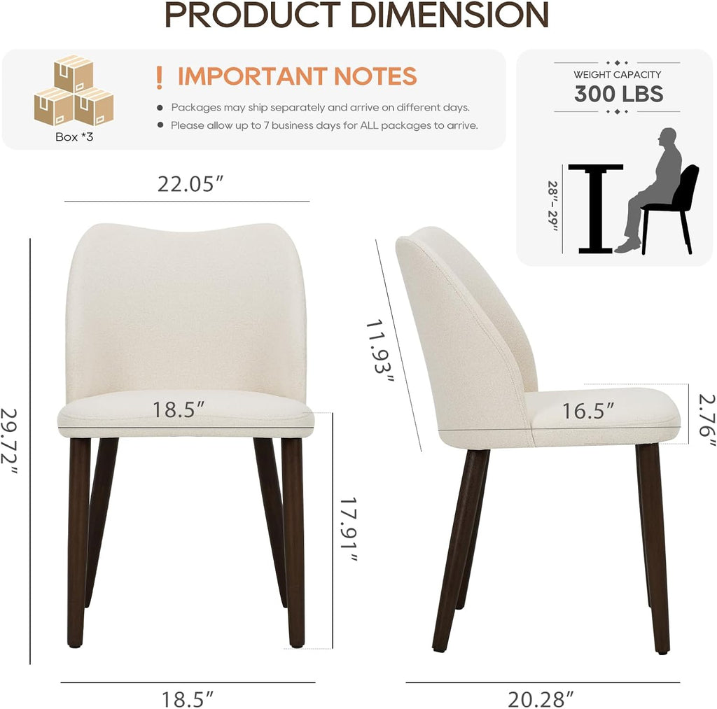 COLAMY Upholstered Dining Chairs Set of 6, Modern Kitchen & Dining Room Chairs with Curved Back, Fabric Padded Seat and Solid Wood Legs, Side Chairs for Restaurant, Cafe & Home, Beige
