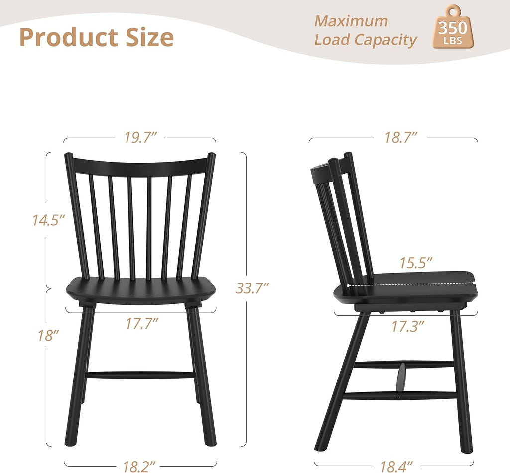 LUE BONA Upgraded Dining Chairs Set of 4, Farmhouse Wooden Spindle Back Kitchen Chairs, Windsor Dining Chairs for Kitchen and Dining Room, Black