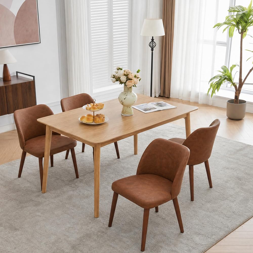 GarveeHome Wooden Dining Chair Set of 4 Upholstered Fabric Dining Chair