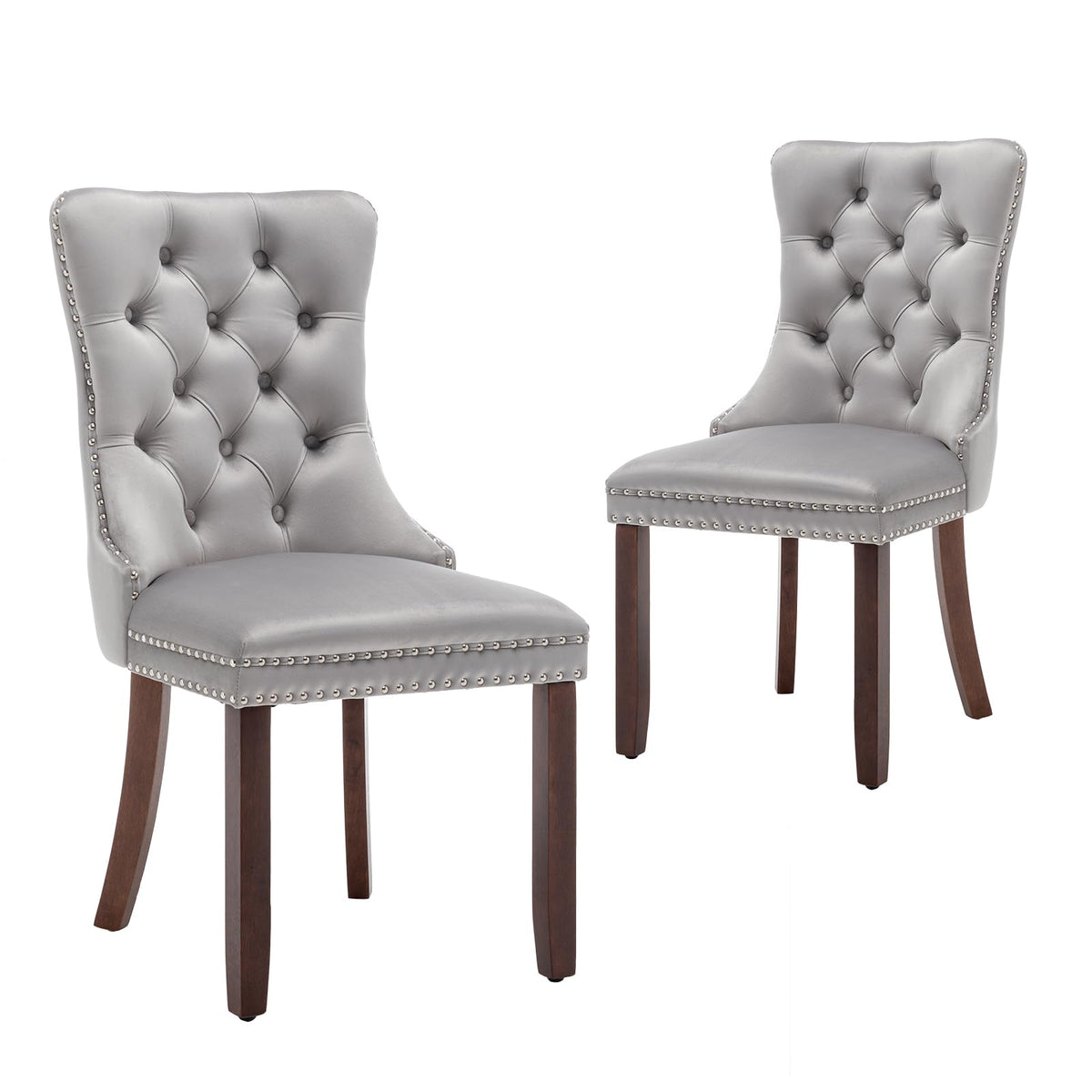 Hixkol Velvet Dining Chairs Set of 4,Upholstered Dining Chairs with Ring Pull Trim and Button Back,Modern Seating for Kitchen, Bedroom & Living Room(Grey)