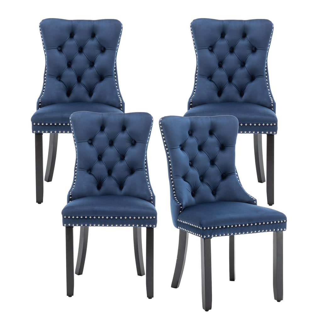 Hixkol Velvet Dining Chairs Set of 4,Upholstered Dining Chairs with Ring Pull Trim and Button Back,Modern Seating for Kitchen, Bedroom & Living Room(Grey)