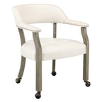 LEEMTORIG Large Dining Chairs with Casters and Arms, Rolling Dining Chairs with Wheels, Accent Game Poker Chairs, Wood Boss Caption's Chairs, 26“Dx25.2 Wx31.5“H, Cherry Legs & Ivory PU, SY-1533-WT
