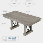IDEALHOUSE Wooden Dining Table for 6-8 People with 2 Large Drawers, 71 in Long Farmhouse Rectangular Kitchen Dining Table & Thick Table Top, Sturdy Frame, for Big Family, Dinette, Rustic Gray
