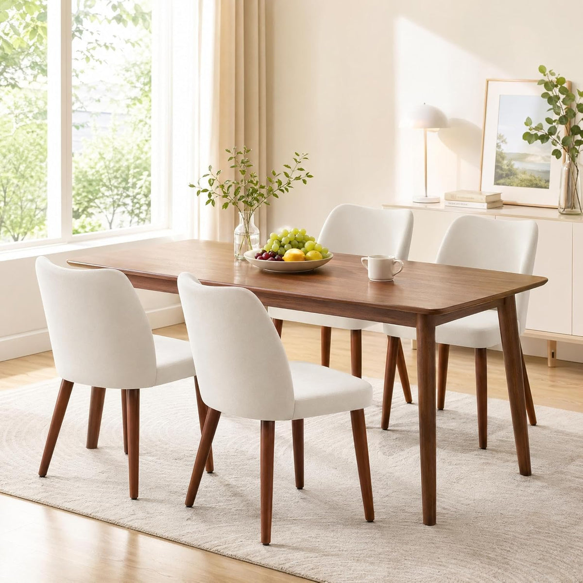 GarveeHome Wooden Dining Chair Set of 4 Upholstered Fabric Dining Chair