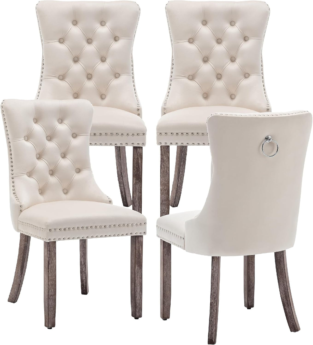 Velvet Dining Chairs, Tufted Kitchen & Dining Room Chairs, Beige, Set of 4