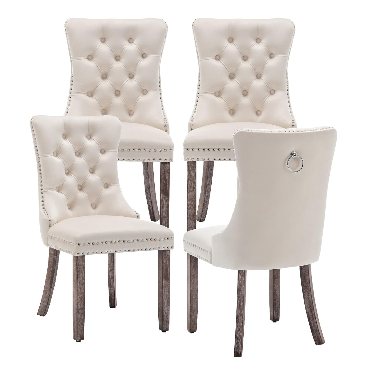Velvet Dining Chairs, Tufted Kitchen & Dining Room Chairs, Beige, Set of 4