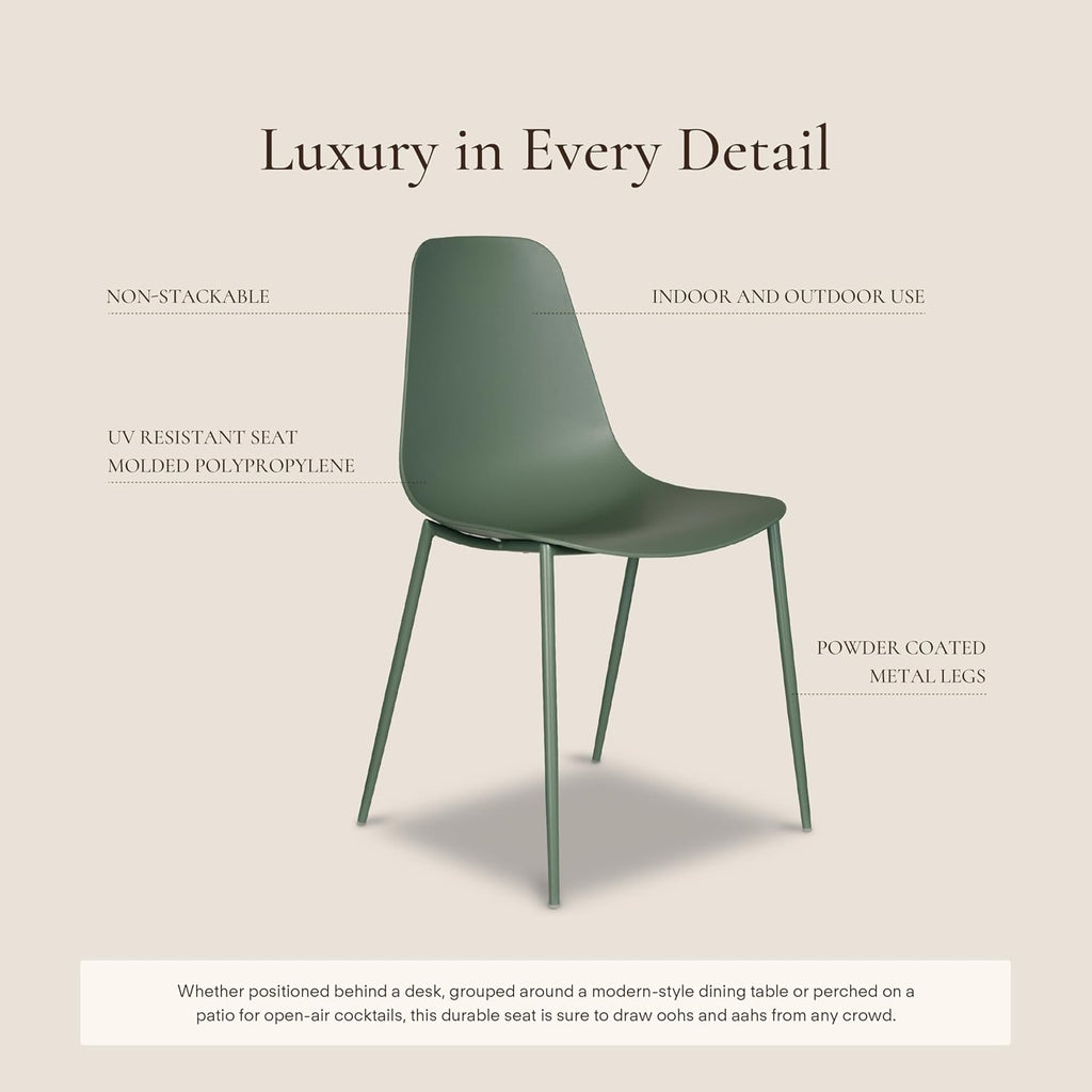 Poly & BARK Isla Modern Kitchen Chairs Set of 4 - Plastic Dining Chair with Metal Legs - Quick Assembly Simple Cafe Chairs Plastic for Indoor or Outdoor - Pistachio Green