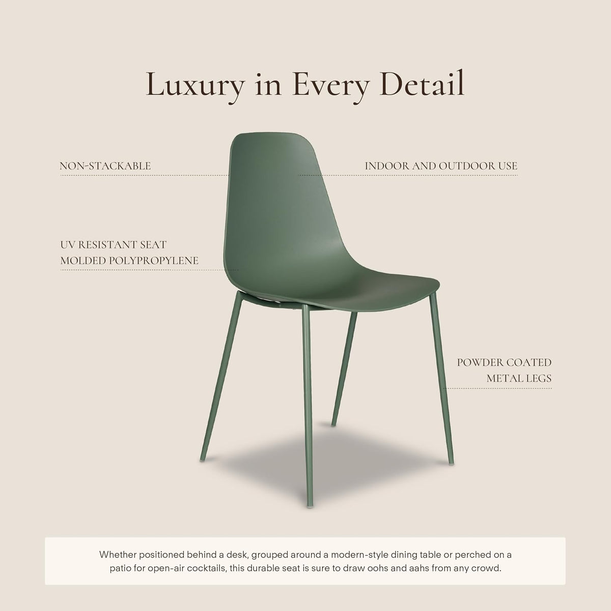 Poly & BARK Isla Modern Kitchen Chairs Set of 4 - Plastic Dining Chair with Metal Legs - Quick Assembly Simple Cafe Chairs Plastic for Indoor or Outdoor - Pistachio Green