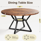 Concho 55" Round Table for 4-6, Circle Dining Dinner Table with Pedestal Metal Frame, Space Saving Wood Kitchen & Dining Room Furniture, Rustic Brown